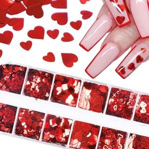 Valentine's Day Nail Art Sequins Shiny RedLove HeartGlitter